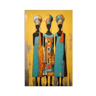 Imagem de Impressão de pôster de arte feminina africana para sala de estar, decoração de casa, África, tribal, tradicional, abstrata, pintura em tela, arte de parede, 65 x 40 cm (26 x 16 pol), sem moldura