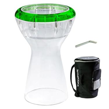 Imagem de Wambooka Tambor Darbuka esmeralda verde com cabeça de 22 cm, teclas de afinação de latão e bolsa acolchoada de 43 cm de comprimento (policarbonato cristalino)