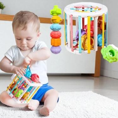 Imagem de Caixa Sensorial do Bebê, Brinquedo Classificador Colorido, Brinquedos Sensoriais para Crianças Autistas, Forma Bebê, Presente para 6-12-18 Meses com elásticos coloridos amarela, azul, laranja, verde