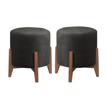 Imagem de Kit 2 Puff Decorativo Para Sala Redondo Luxo Atenas Corino Preto