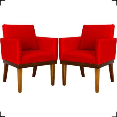 Imagem de Kit 2 Poltronas Decorativa Para Sala Recepção Consultório Escritório Base Em Madeira Divine Suede