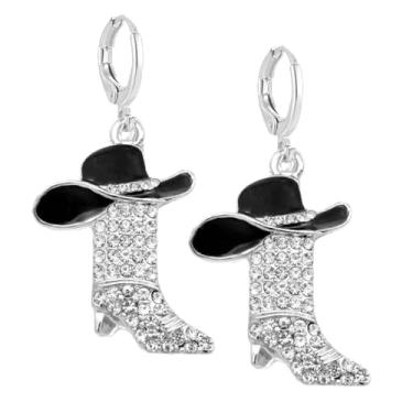 Imagem de Brincos femininos com pingente de strass de cowboy ocidental - design esmaltado de bota e chapéu, joias multicoloridas de rodeio, presente de estilo boêmio para fãs country e ocidentais, 8 Millimeters