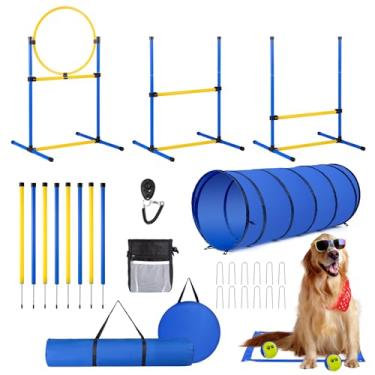 Imagem de Conjunto de quintal de pista de agilidade para cães, equipamento de agilidade para cães, quintal de pista de obstáculos com 2 conjuntos de obstáculos de agilidade, anel de salto, 8 bastões de