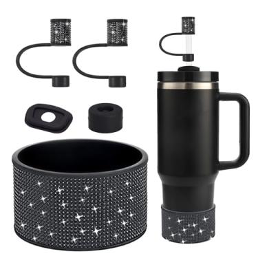 Imagem de Conjunto de acessórios de copo Stanley de strass, incluindo capas de canudo brilhante de 1 cm, tampa à prova de derramamento, bota de silicone com glitter de diamante para acessórios Stanley 1,134 g