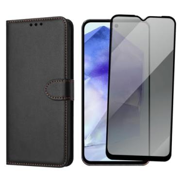 Imagem de Capa Carteira Para Galaxy A55 Capinha Flip Case + Película De Vidro 3D Privacidade Anti Spy
