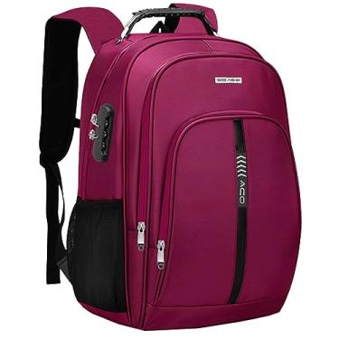 Imagem de Mochila Bolsa Masculina Feminina Notebook Anti Furto Reforçada Semi Impermeável Escolar Faculdade Trabalho Viagem Resistente Executiva Cabo De Aço Saída Usb SAÍDA Fone DE OUVIDO (VINHO)