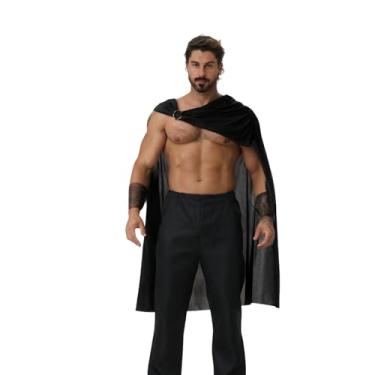 Imagem de AGCOAH Fantasia masculina de soldado romano, capa medieval, capa medieval, fantasia de samurai, fantasia de guerreiro grego renascentista (preto-118 cm/46 pol
