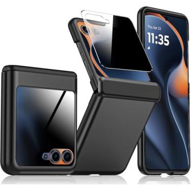 Imagem de KEKBOXQ Capa para Motorola Razr 2025/Razr 2024 com capa de dobradiça, protetor de tela de privacidade integrado à prova de choque com tudo incluído, capa para smartphone para Moto Razr 2025, preta
