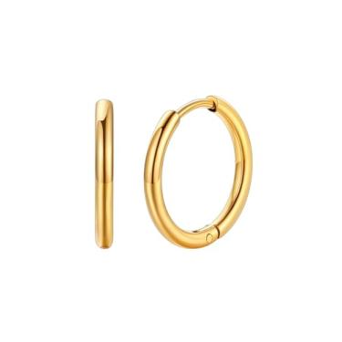 Imagem de FaithHeart Brincos de argola masculinos de aço inoxidável preto/prata/dourado – Hipoalergênicos pequenos brincos de argola para dormir leves, à prova d'água, piercing de cartilagem, joias, presente de