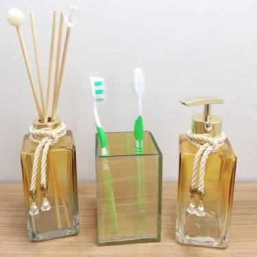 Imagem de Kit Lavabo com Porta Sabonete Líquido, Aromatizador Ambiente, Porta Escova e Pincel Maquiagem – Jogo Banheiro Decorativo com Dispenser e Organizadores Luiggi Presentes®