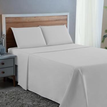 Imagem de Jogo de Cama Queen Size 300 Fios 100% Algodão 04 Peças Cama Box 30cm Altura Tecido Macio Qualidade (BRANCO)