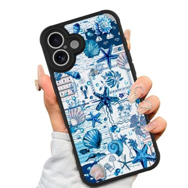 Imagem de AIGOMARA Capa Magnética para iPhone 16 [Compatível com MagSafe] Concha Azul Estrela-do-Mar Oceano Colagem de Férias para Mulheres Meninas Homens TPU Macio Hack PC Traseira Resistente Capa Fina