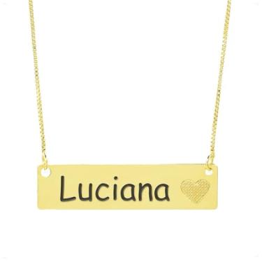 Imagem de Colar Chapinha Coração Gravação Personalizada Nome Luciana Banhado Ouro 18K - 999006415