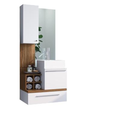 Imagem de Gabinete para Banheiro 60cm com Espelho Armário Suspenso MDF Arte Cas Alteza Branco/Marrom