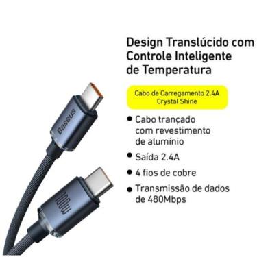 Imagem de Cabo Baseus USB-C / USB-C Cristal Shine 1.2 Metros: Conecte-se com Ele
