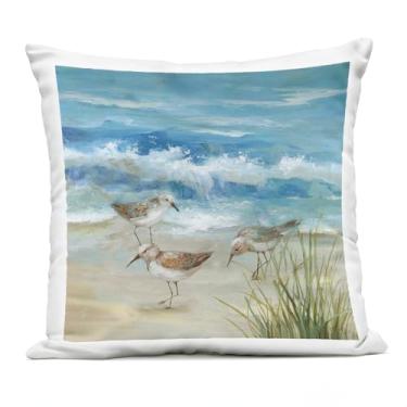 Imagem de Stupell Industries Almofada Beach Sandpiper Gathering estampada ao ar livre, 45 x 18 x 46, azul