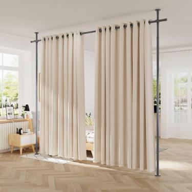 Imagem de Varões de cortina sem perfuração para divisória de ambiente, tela divisória de 71 a 177 cm (L) haste de tensão ajustável, separação de divisória de metal resistente, divisória de parede do chão ao