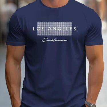 Imagem de Camiseta Masculina Com Estampa De Los Angeles, Verão, Ajuste Solto, Sl