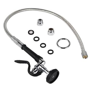 Imagem de ABBORAUNT Válvula De Pulverização Com Mangueira Pré-Enxágue, 38" Aço Inoxidável Flexível, Pulverizador Pratos Alta Pressão 1,42 Gpm, Kit Substituição Para Torneira Pia Cozinha Comercial, Preto