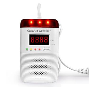 Imagem de Detectores de gás e monóxido de carbono 2 em 1 conectados, detector de CO portátil com visor digital, alarme sonoro e visual, alarme de gás natural e CO. Aplicável para casa, cozinha, hotel
