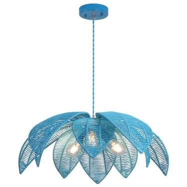 Imagem de WYYSDWNE Luminária pendente de vime 3 luzes Boho Lustre Lustre rústico de 61 cm adequado para sala de jantar, cozinha, sala de estar, hall de entrada, quarto