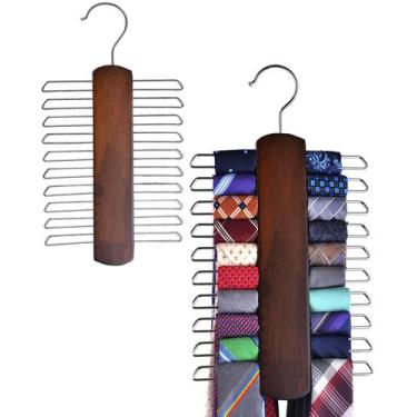 Imagem de Cabide de gravata e cinto Umo Lorenzo Premium em madeira de nogueira