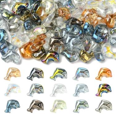 Imagem de UR URLIFEHALL 100 contas de golfinho de vidro galvanizadas aleatórias coloridas vida marinha oceano contas de animais para pulseira faça você mesmo, colar, brincos, fabricação de joias
