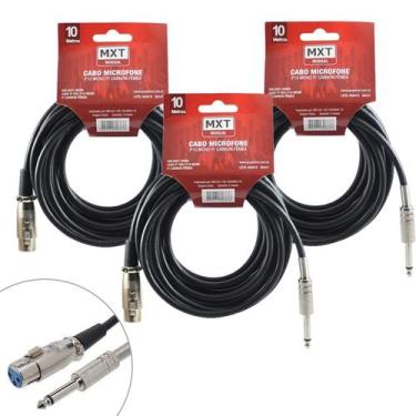 Imagem de Kit 3 Cabos Xlr/p10 Mono 10 Metros Para Violão E Microfone - Mxt