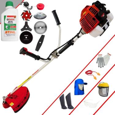 Imagem de Roçadeira  Kawashima KW52L À Gasolina 52cc 2,5HP Alta Rotação Com Carretel de Nylon + Kit 7 Opções de Cortes + EPI + ÓLEO STIHL 2 Tempos