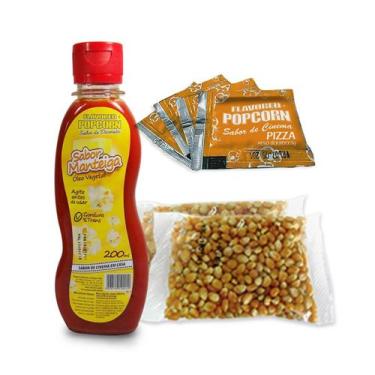 Imagem de Kit Pipoca 200G Milho Óleo Sabor Manteiga E 5 Sachê De Pizza - Flavore