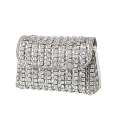 Imagem de BOLLEY JOSS Bolsa feminina de strass, bolsa de ombro com corrente brilhante, para coquetel, formatura, festa de casamento, Prata, One Size