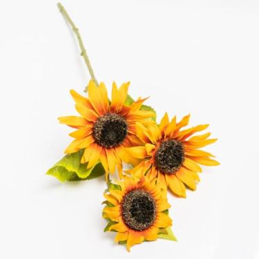 Imagem de Girassóis artificiais de plástico, buquê de flores falsas para jardim, galhos florais, decoração de mesa central para festa de casamento