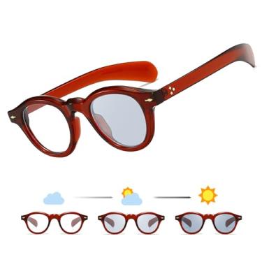 Imagem de AUSQUQI Óculos de sol fotocromáticos com rebite redondo que muda de cor, vermelho, para homens e mulheres, proteção UV, óculos clássicos para dirigir e pescar, Vermelho/azul, 148MM*51MM*150MM