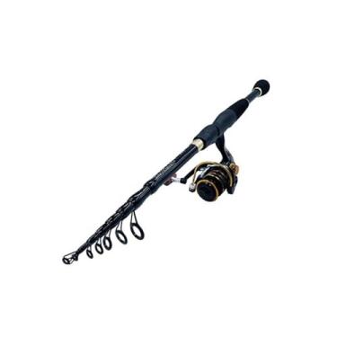 Imagem de Vara de Pesca de Viagem Combo de vara pescar com isca telescópica 1,8-2,4 m e carretel alta velocidade relação engrenagem 5,2:1(Black rod with reel,1.8m)