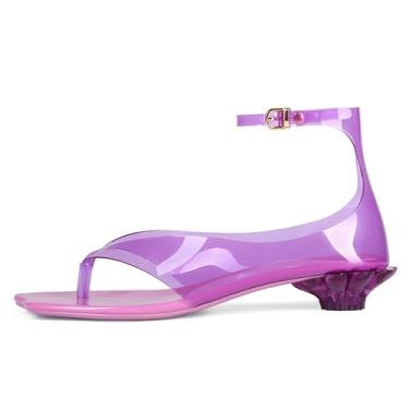 Imagem de USRUNOE Chinelo feminino de salto gatinho – Sandálias de salto dental gelatinosas com alça transparente, salto baixo transparente, salto gatinho elegante para o verão, sandálias sociais casuais, Roxa