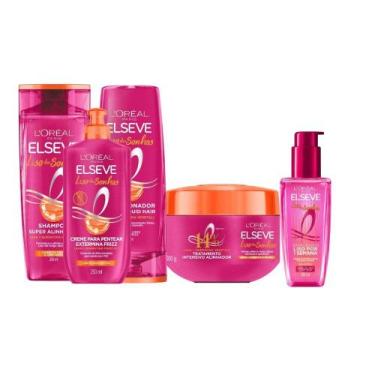 Imagem de Kit Completo Elseve Liso dos Sonhos AHA - Shampoo + Condicionador + Má