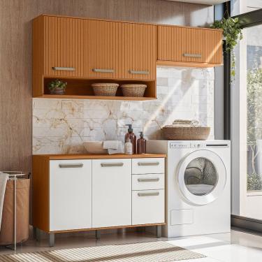 Imagem de Composicao Lavanderia Cozinha Modulada Criare 3pc 7pt 2gav Poliman Moveis