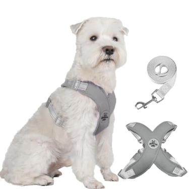 Imagem de FEimaX Peitoral para cães com armação X sem puxão, conjunto com trela, ajustável, refletivo, livre de estrangulamento, com colete acolchoado para cães pequenos, médios e gatos, treinamento de