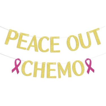 Imagem de Banner de decorações de festa Peace Out Chemo Cancer Survivor Gold - H