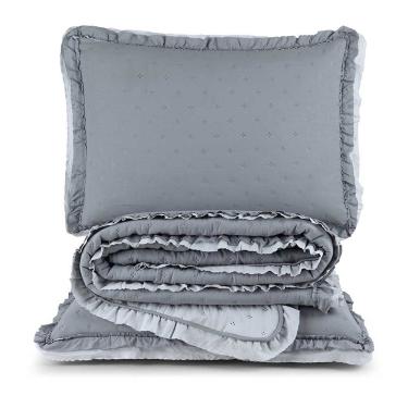 Imagem de Kit Cobre Leito Colcha Lilian King 3 Peças Matelado Dupla Face Micropercal 200 Fios - Cinza - 100% Poliéster