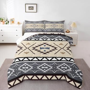 Imagem de jejeloiu Conjunto de edredom infantil boêmio, tamanho queen, asteca, geométrico, para quarto de crianças, meninos, meninas, decoração boêmia, microfibra ultramacia e respirável