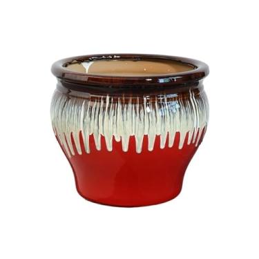 Imagem de hezhuhe2258 Macetas para plantas, vaso de cerâmica extra grande, barriga vermelha, sala de estar, vaso de grande diâmetro para casa de jardim (médio)