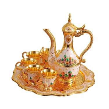 Imagem de Ｂｅｓｇａ Conjunto de Bule de Café Turco com 6 Xícaras E Bandeja de Chá, Ornamento de Design Retrô, Kit Decorativo para Bebidas E Bebidas para O Feriado, Branco, Tamanho real