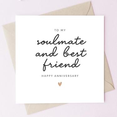 Imagem de TEEMI - Cartão de aniversário romântico - "To My Soulmate and Best Friend" - Cartão de felicitações de amor sincero para marido, esposa, namorado ou namorada - Cartão de feliz aniversário elegante com