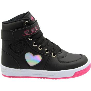 Imagem de Tênis Casual Cano Alto Infantil Via Vip Corações Menina, 30, Preto