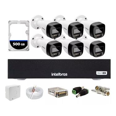 Imagem de Kit Intelbras 6 Cameras 1120b Full Color Vhd ,Dvr 8 Mhdx 1008 C/HD 500gb