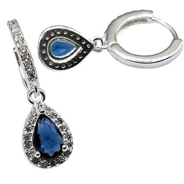 Imagem de Brinco Argola Com Pingente Ponto De Luz Gota Colorido Prata 925