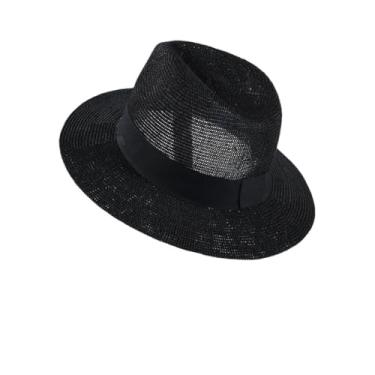 Imagem de Chapéu de palha masculino primavera letra chapéu de sol panamá casual praia clássico palha jazz bacia chapéu preto ajuste