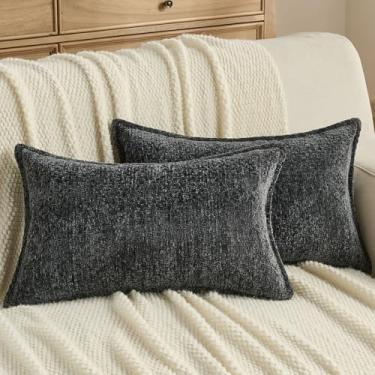 Imagem de FUTEI Capas de almofada decorativas pretas 30 x 50 cm, conjunto de 2 fronhas lombares texturizadas, granuladas macias, decoração de casa moderna para sofá-cama sala de estar