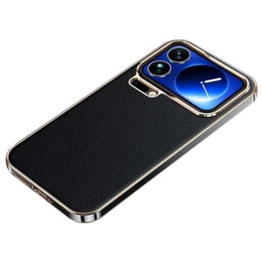 Imagem de POYUFRG Capa de couro genuíno para Xiaomi 17 Pro Max/17 Pro/17, capa de telefone empresarial leve e fina com moldura galvanizada à prova de choque, preta, 17 Pro